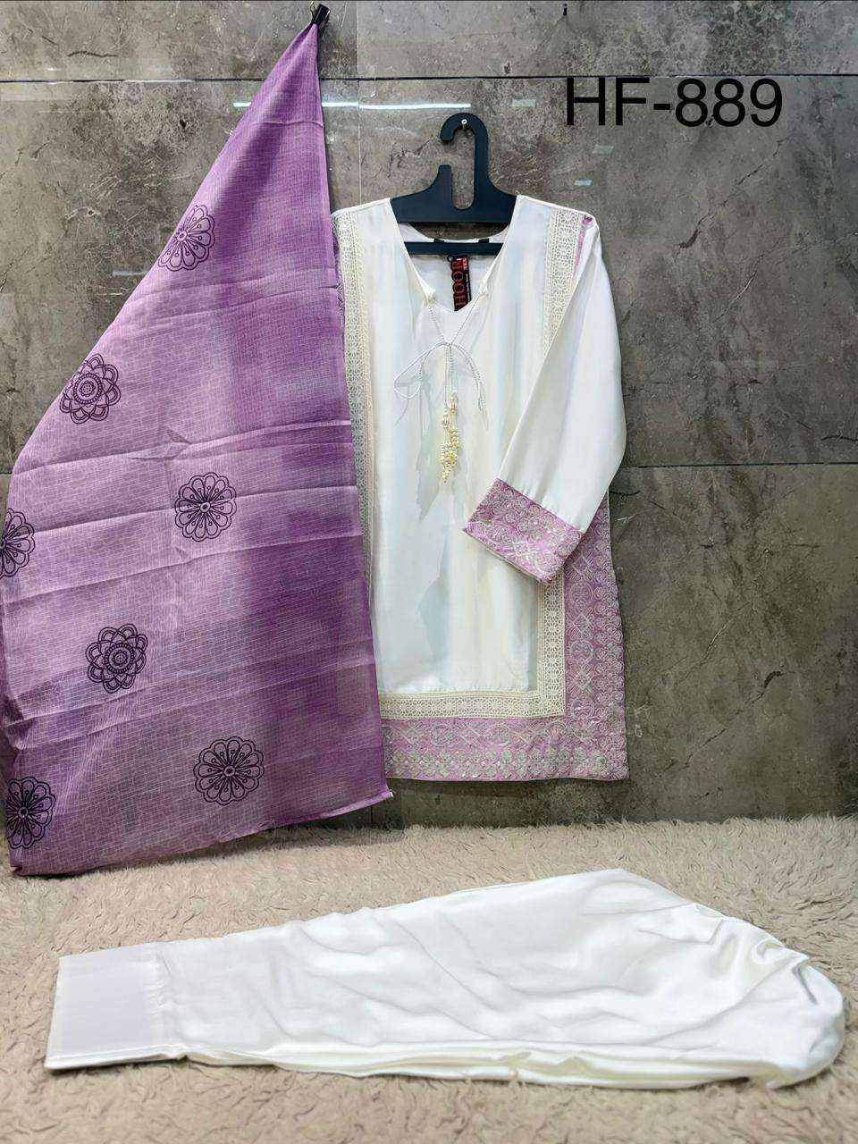 HOOR TEX HF 889 SATIN FANCY EMBROIDERY WORK READY MADE PAKISTANI SUIT