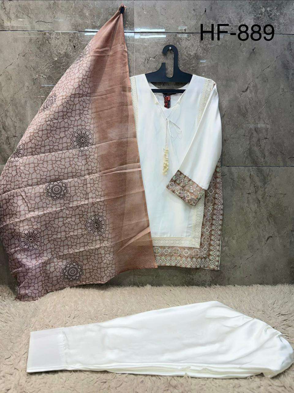 HOOR TEX HF 889 SATIN FANCY EMBROIDERY WORK READY MADE PAKISTANI SUIT