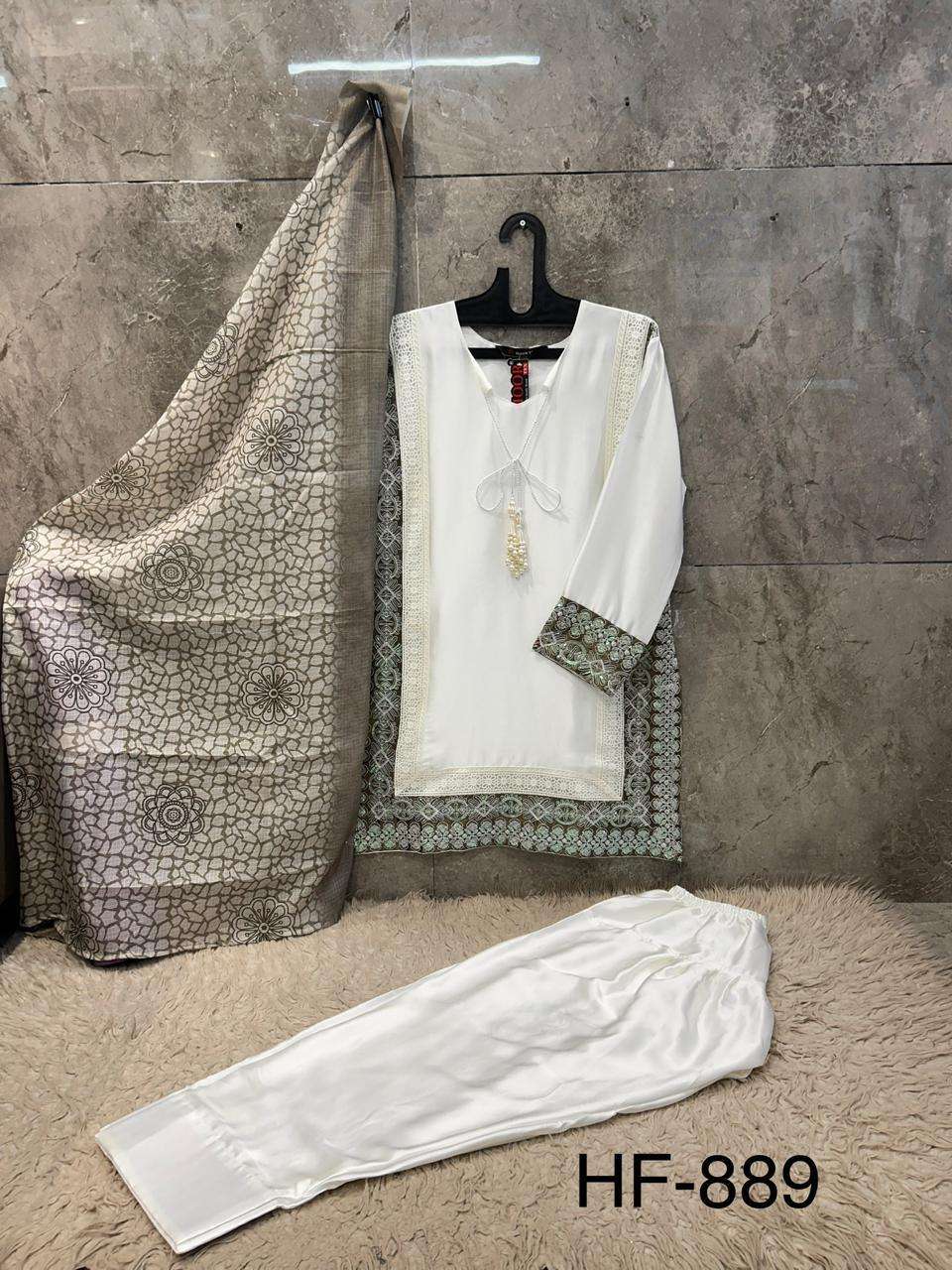HOOR TEX HF 889 SATIN FANCY EMBROIDERY WORK READY MADE PAKISTANI SUIT
