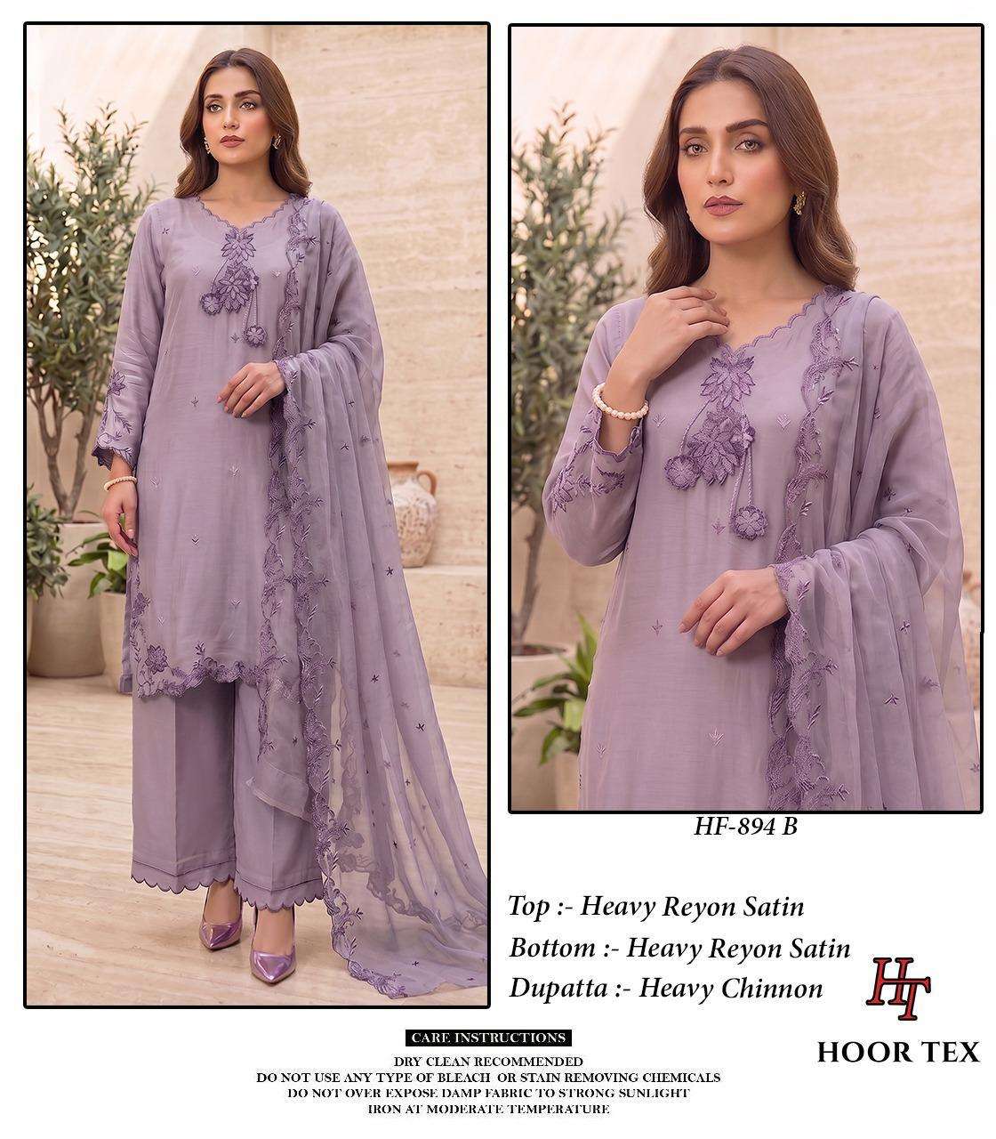 HOOR TEX HF 894 RAYON FABRIC FANCY DESIGNER WORK READY MADE PAKISTANI SUIT