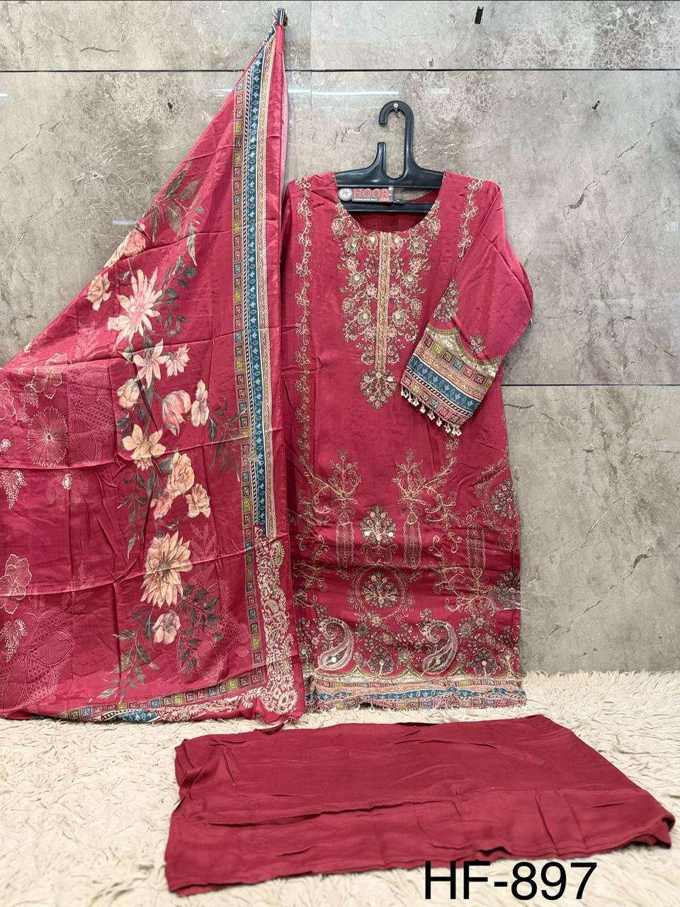 HOOR TEX HF 897 MUSLIN DESIGNER WORK READY MADE PAKISTANI SUIT