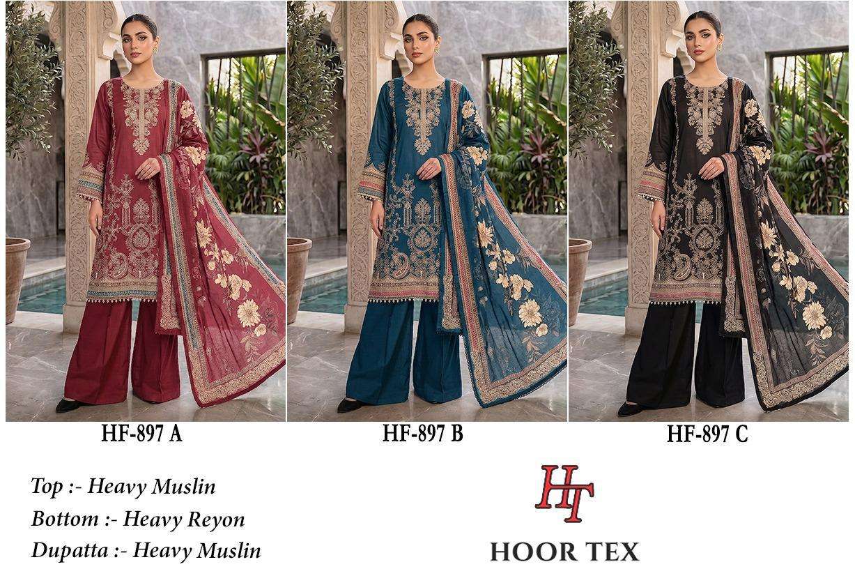 HOOR TEX HF 897 MUSLIN DESIGNER WORK READY MADE PAKISTANI SUIT