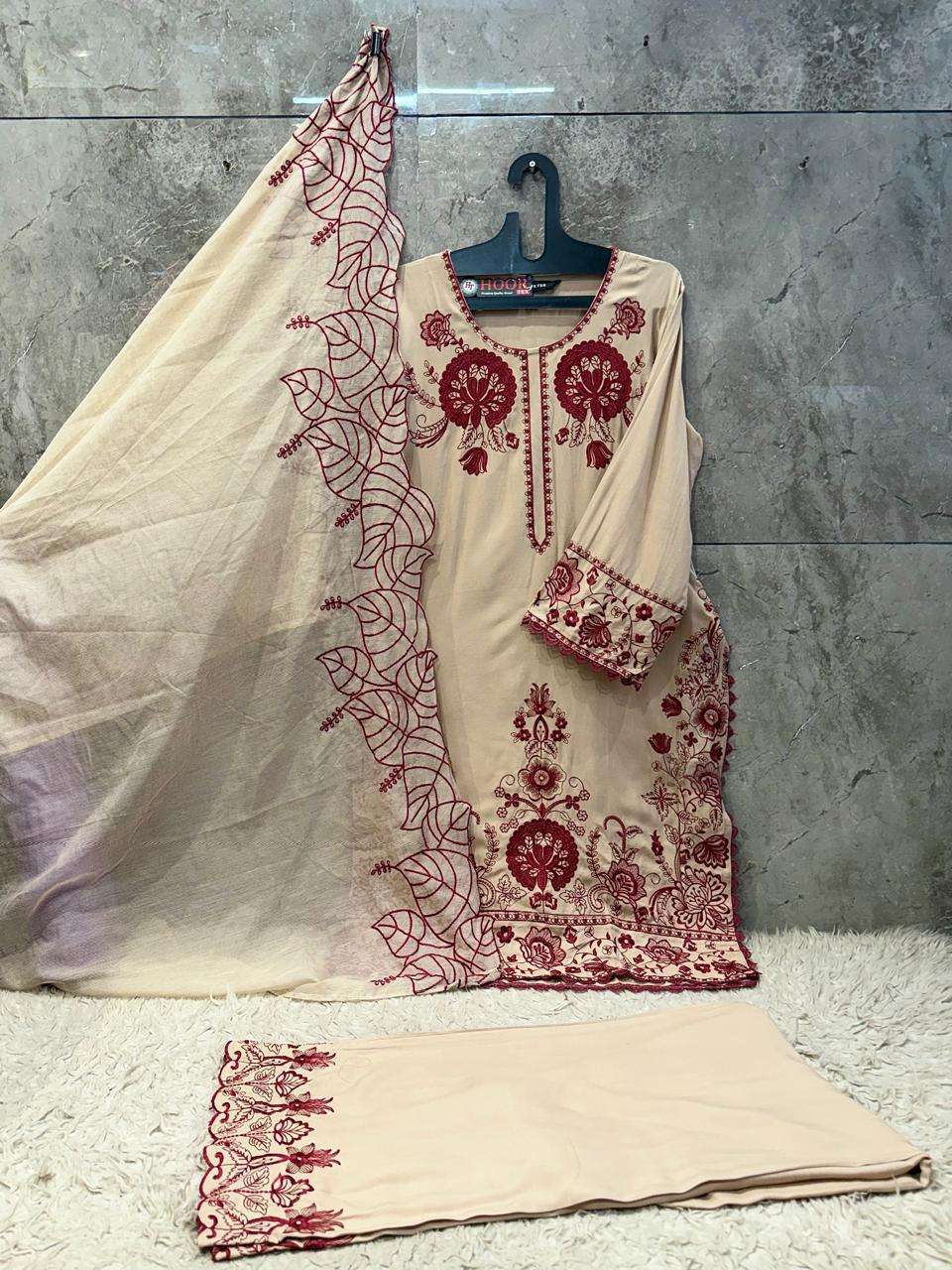 HOOR TEX HF 950 RAYON BEAUTIFUL DESIGNER WORK READY MADE PAKISTANI SUIT