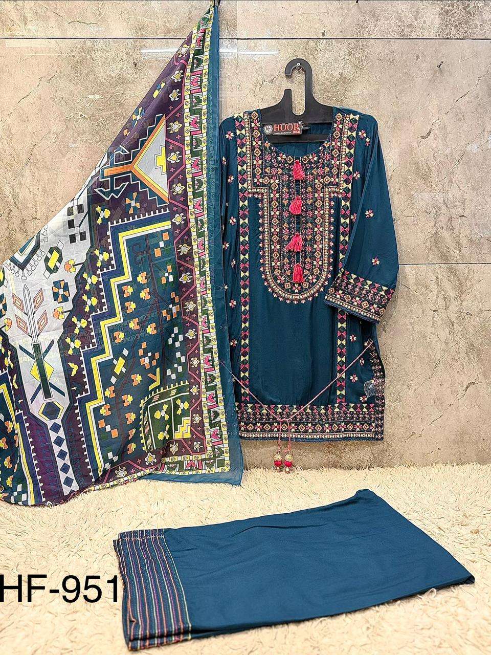 HOOR TEX HF 951 SATIN DESIGNER WORK READY MADE PAKISTANI SUIT