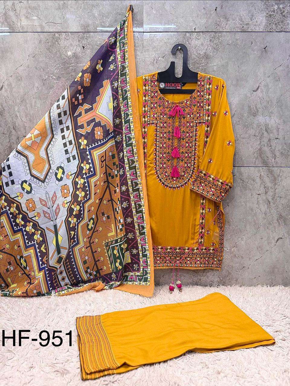 HOOR TEX HF 951 SATIN DESIGNER WORK READY MADE PAKISTANI SUIT