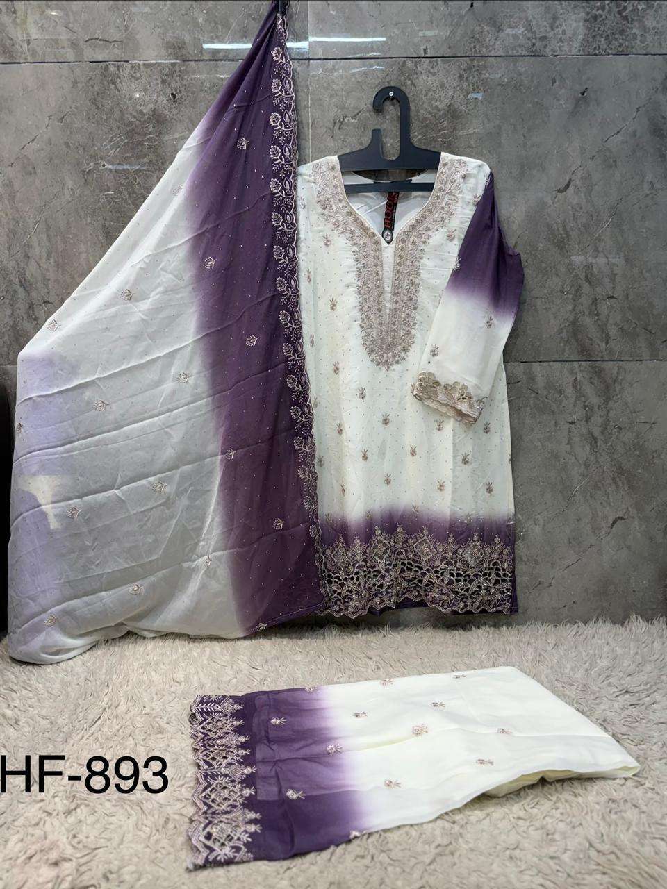 HOOR TEX HF HF 893 SHADED GEORGETTE EMBROIDERY DESIGNER WORK READY MADE PAKISTANI SUIT