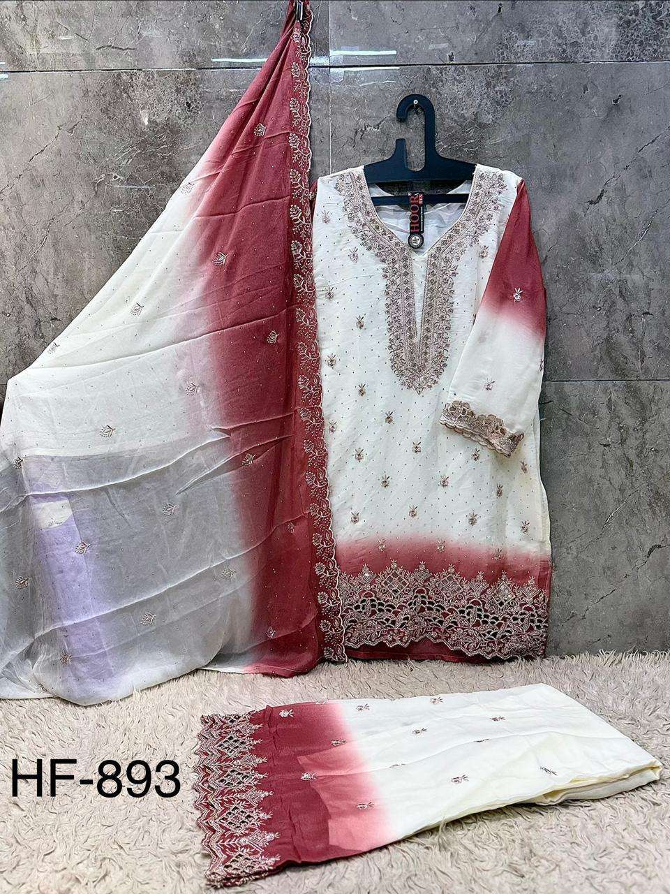 HOOR TEX HF HF 893 SHADED GEORGETTE EMBROIDERY DESIGNER WORK READY MADE PAKISTANI SUIT