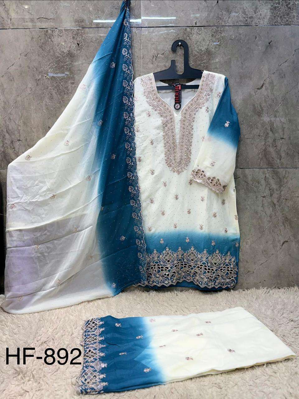 HOOR TEX HF HF 893 SHADED GEORGETTE EMBROIDERY DESIGNER WORK READY MADE PAKISTANI SUIT