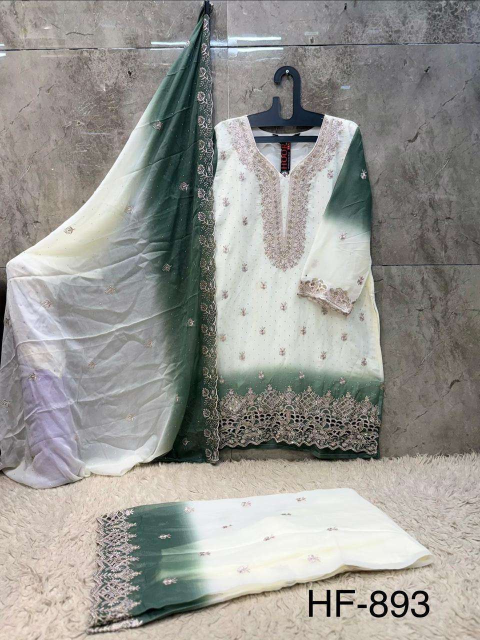 HOOR TEX HF HF 893 SHADED GEORGETTE EMBROIDERY DESIGNER WORK READY MADE PAKISTANI SUIT