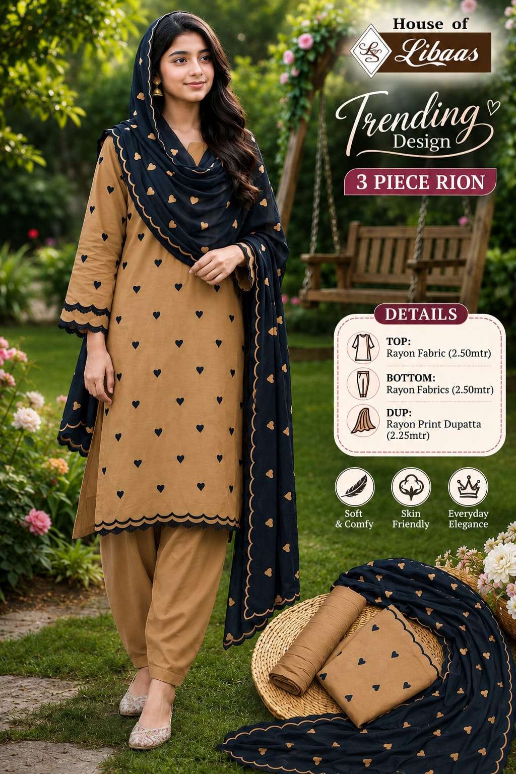 HOUSE OF LIBAS TRENDING DESIGN RAYON PRINT FANCY WORK LADIES SUIT