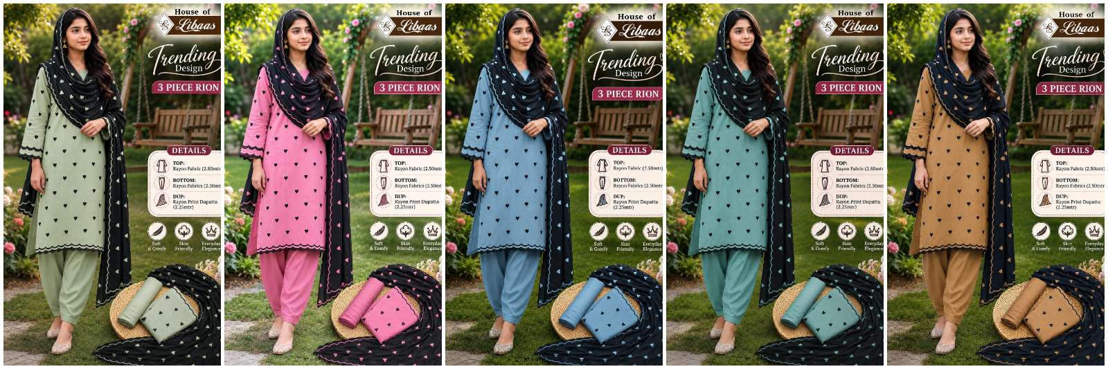 HOUSE OF LIBAS TRENDING DESIGN RAYON PRINT FANCY WORK LADIES SUIT