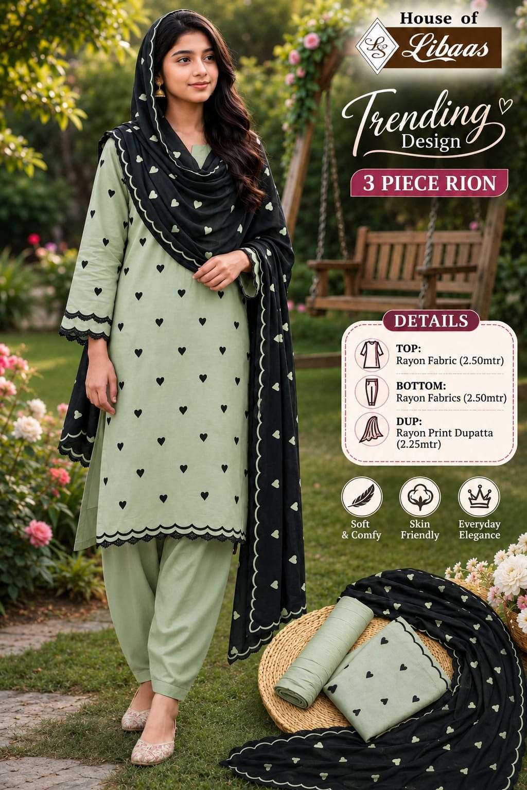 HOUSE OF LIBAS TRENDING DESIGN RAYON PRINT FANCY WORK LADIES SUIT