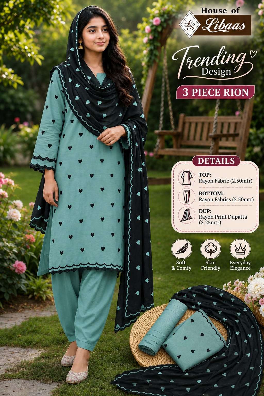 HOUSE OF LIBAS TRENDING DESIGN RAYON PRINT FANCY WORK LADIES SUIT