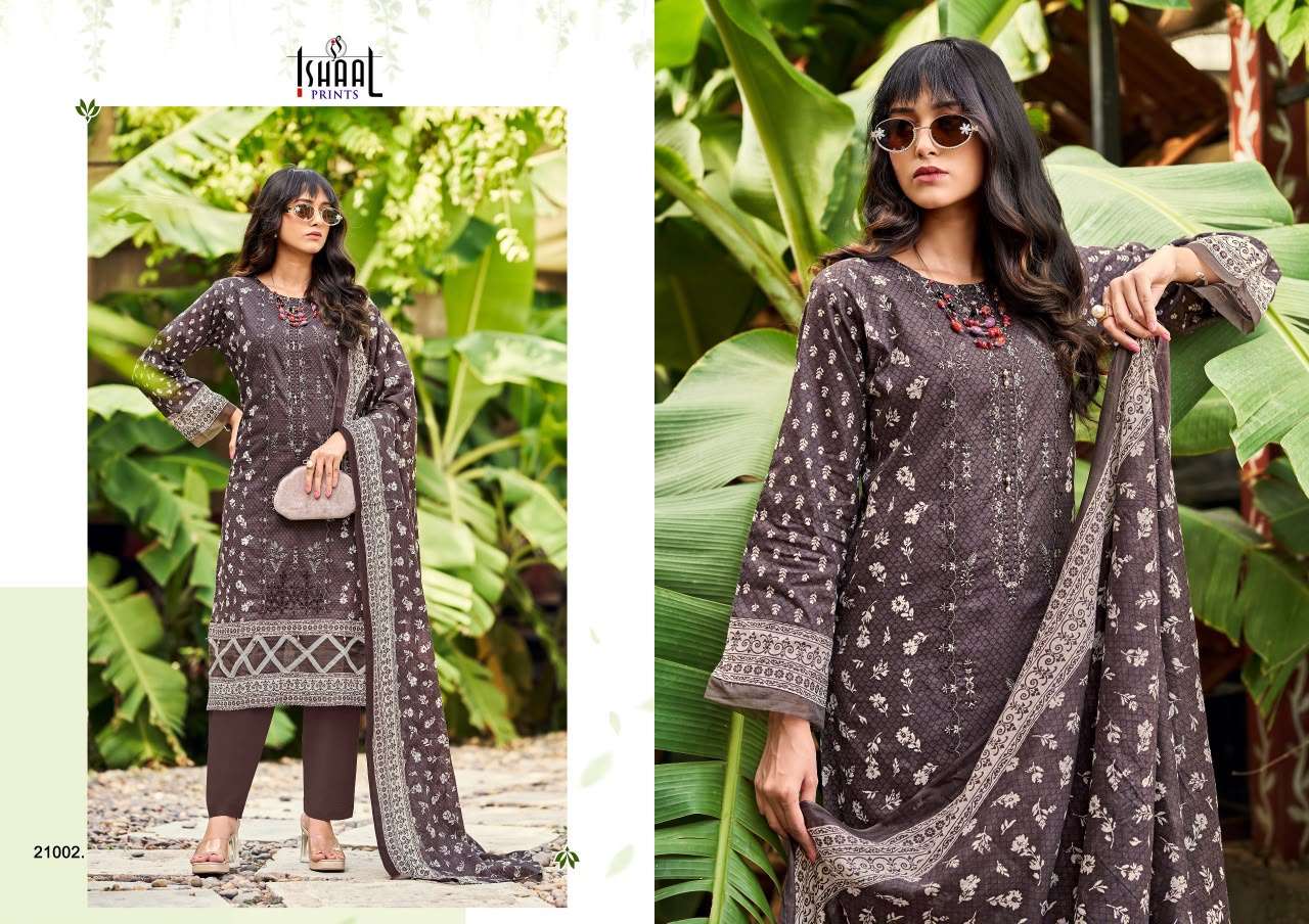 ISHAAL PRINTS EMBROIDERED VOL 21 LAWN COTTON DIGITAL PRINTS WITH FANCY WORK SUIT
