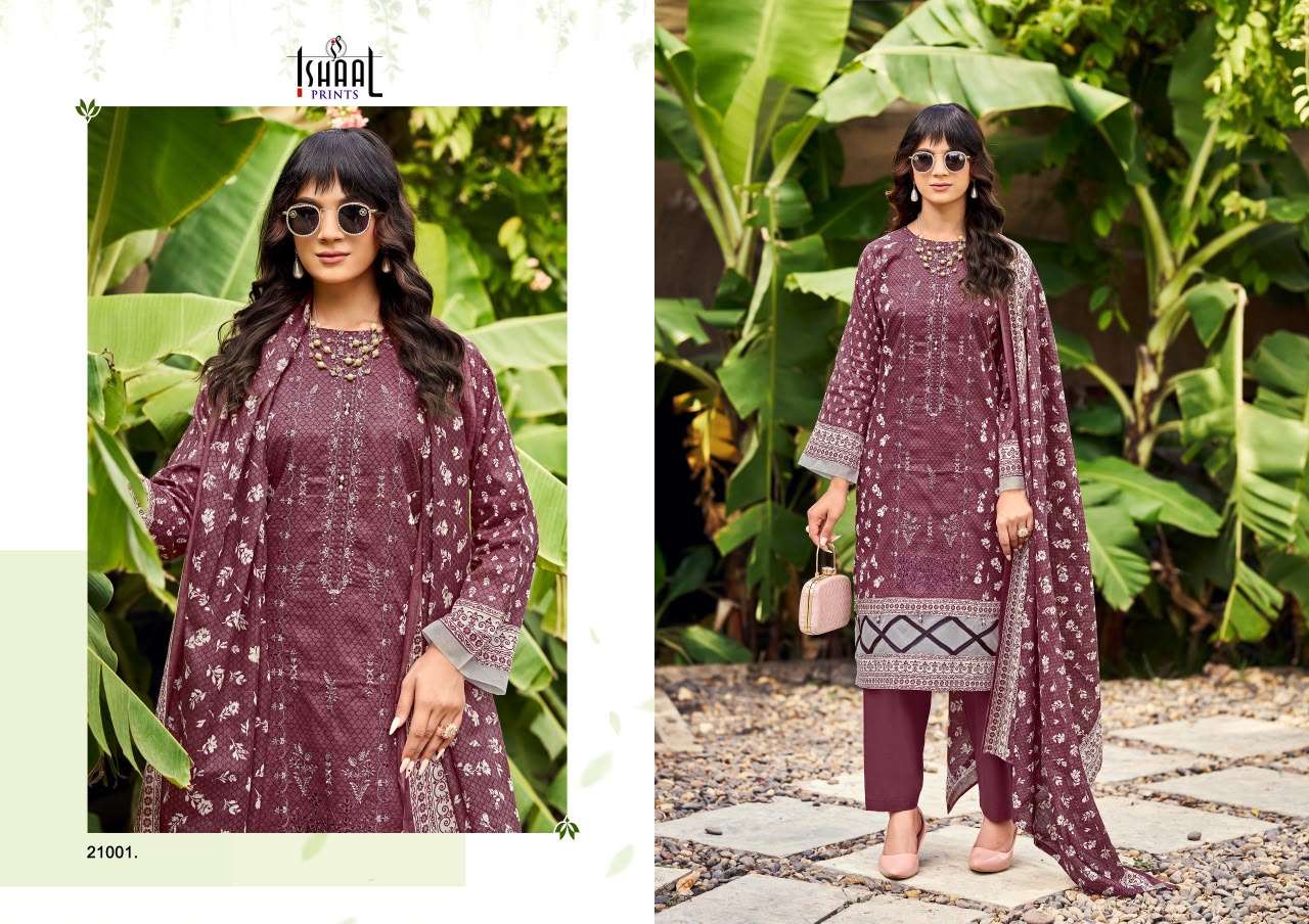 ISHAAL PRINTS EMBROIDERED VOL 21 LAWN COTTON DIGITAL PRINTS WITH FANCY WORK SUIT