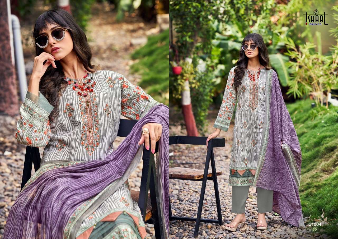 ISHAAL PRINTS EMBROIDERED VOL 21 LAWN COTTON DIGITAL PRINTS WITH FANCY WORK SUIT