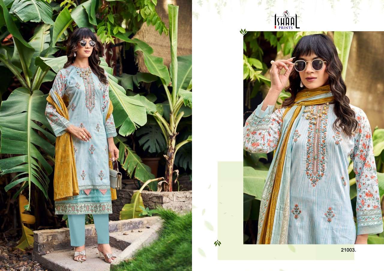 ISHAAL PRINTS EMBROIDERED VOL 21 LAWN COTTON DIGITAL PRINTS WITH FANCY WORK SUIT