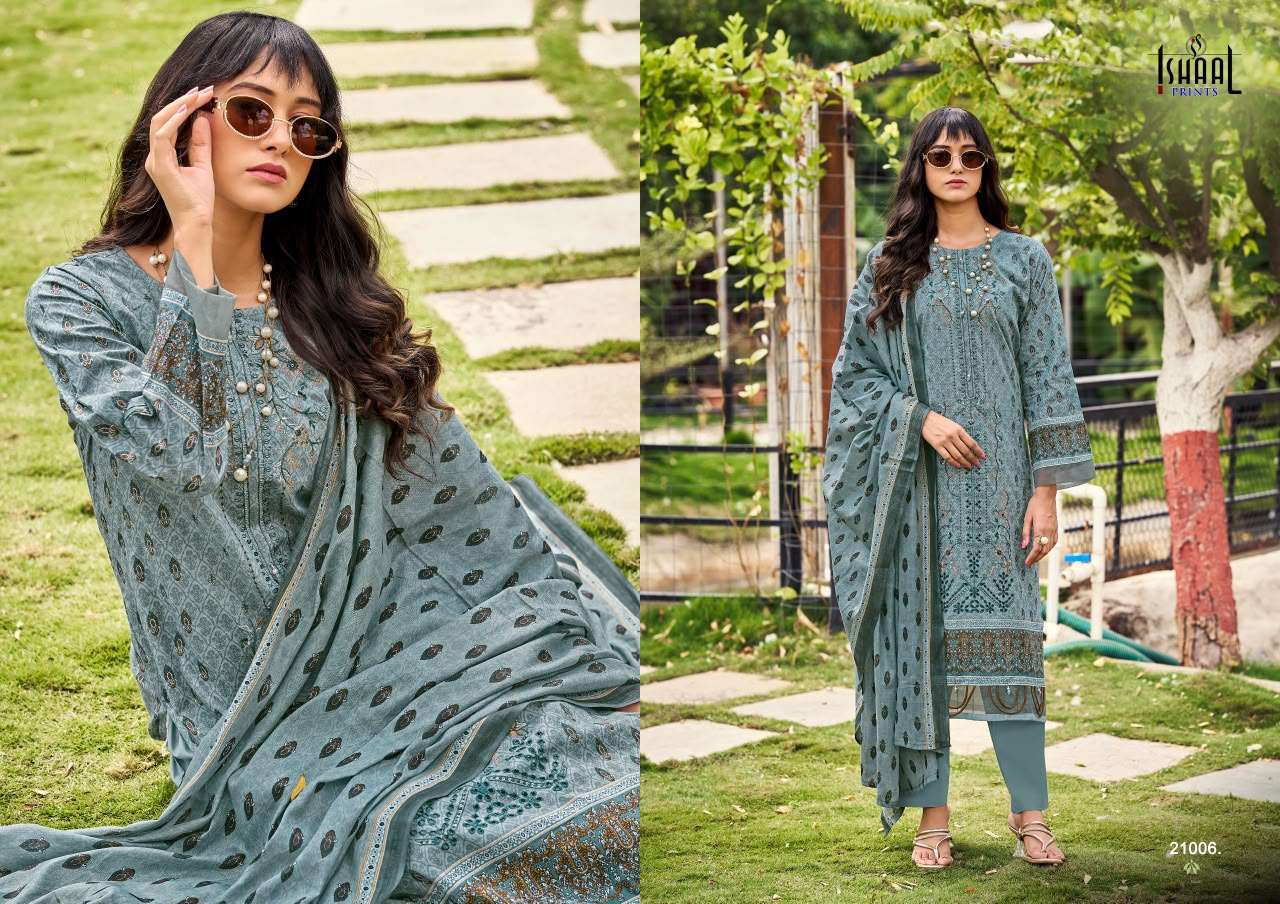 ISHAAL PRINTS EMBROIDERED VOL 21 LAWN COTTON DIGITAL PRINTS WITH FANCY WORK SUIT