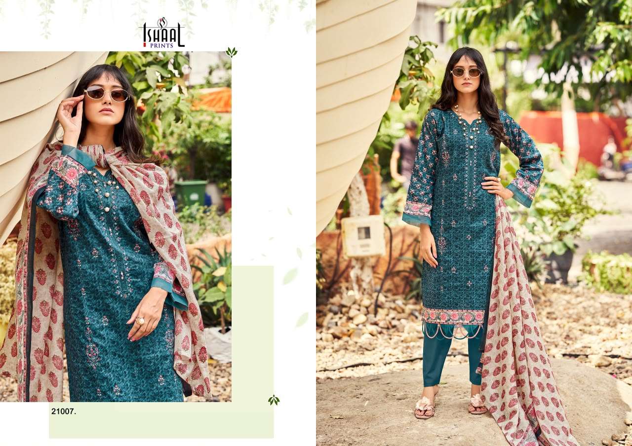 ISHAAL PRINTS EMBROIDERED VOL 21 LAWN COTTON DIGITAL PRINTS WITH FANCY WORK SUIT