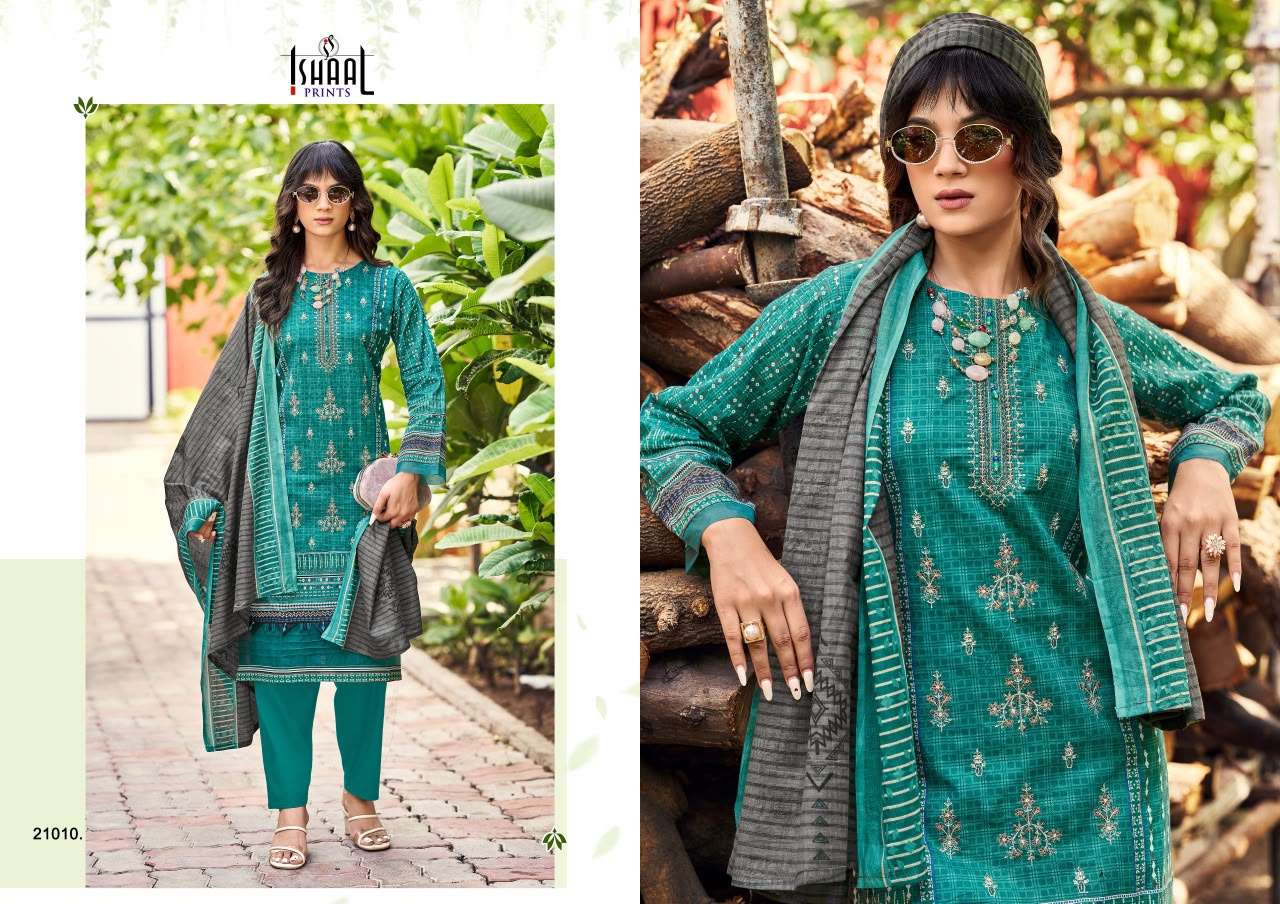 ISHAAL PRINTS EMBROIDERED VOL 21 LAWN COTTON DIGITAL PRINTS WITH FANCY WORK SUIT