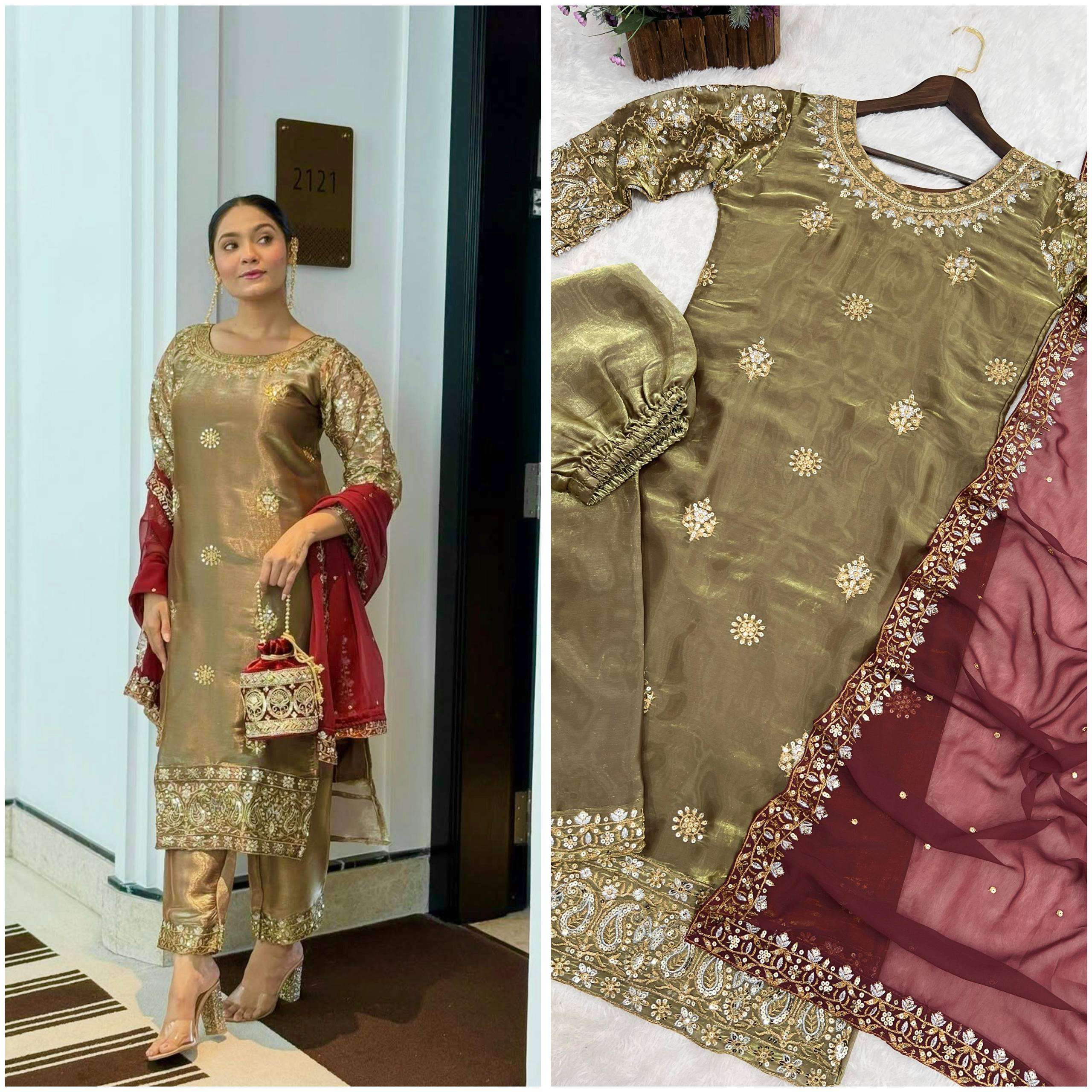 JD 516 SILK EMBROIDERY DESIGNER WORK  3 PIECE FANCY KURTI WITH BEAUTIFUL BOTTOM AND DUPATTA SET