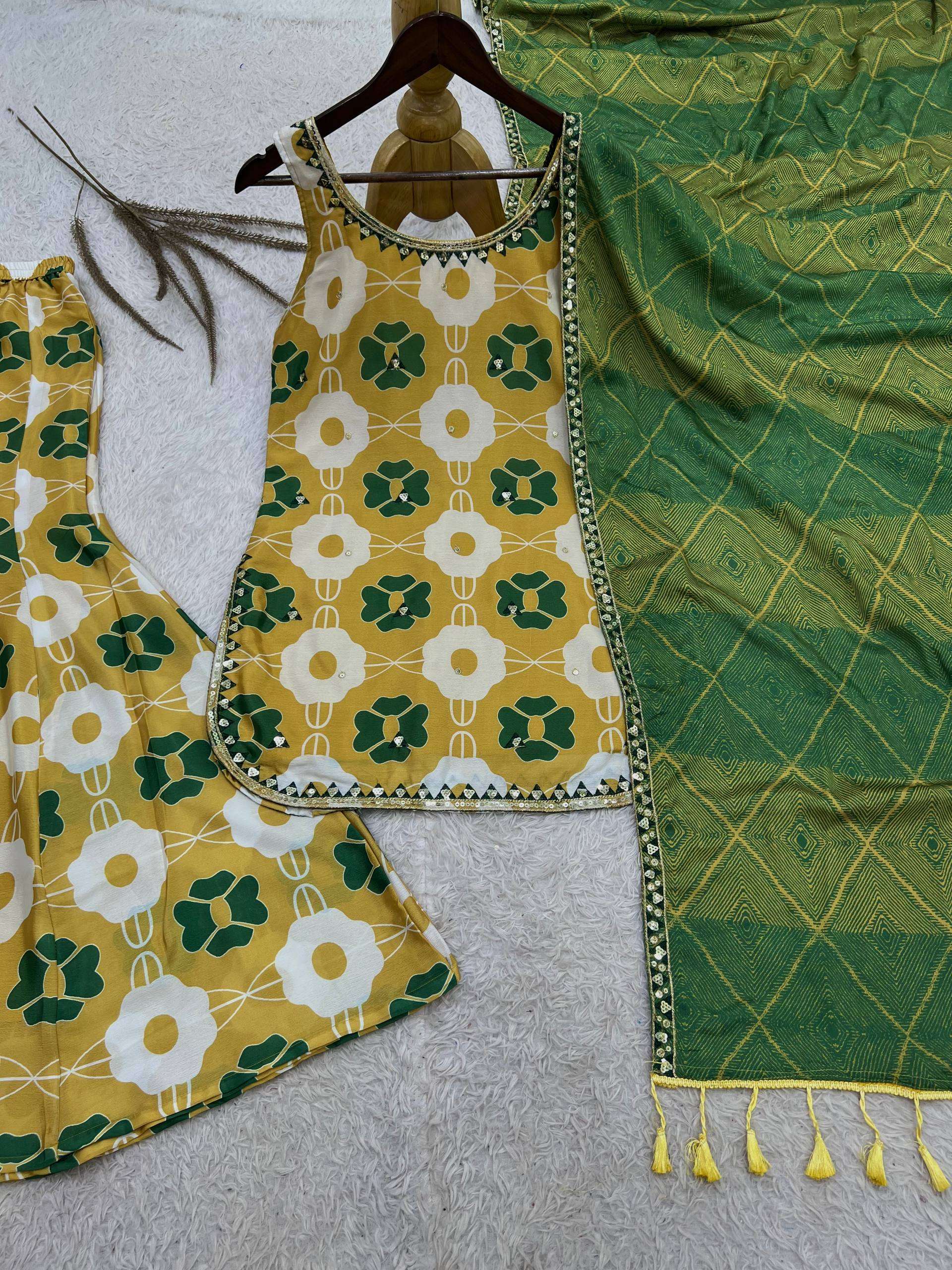 JD 647 SILK 3 PIECE FANCY TOP WITH PLAZZO AND BEAUTIFUL DUPATTA SET