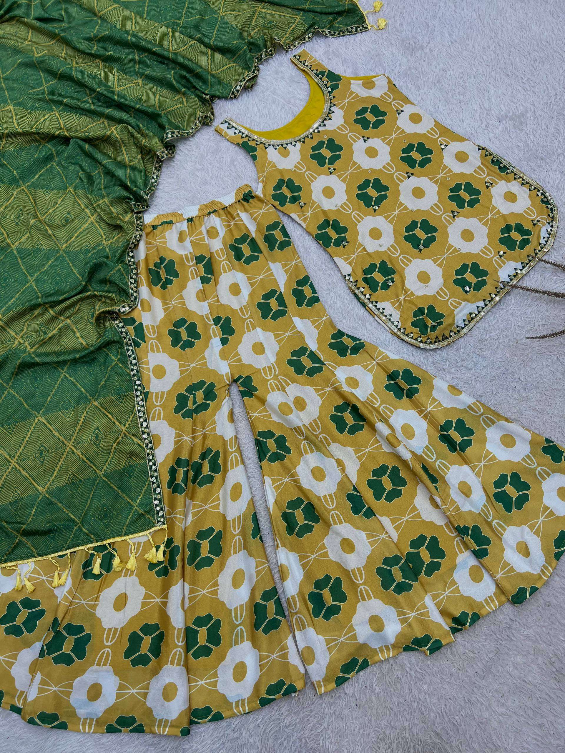 JD 647 SILK 3 PIECE FANCY TOP WITH PLAZZO AND BEAUTIFUL DUPATTA SET