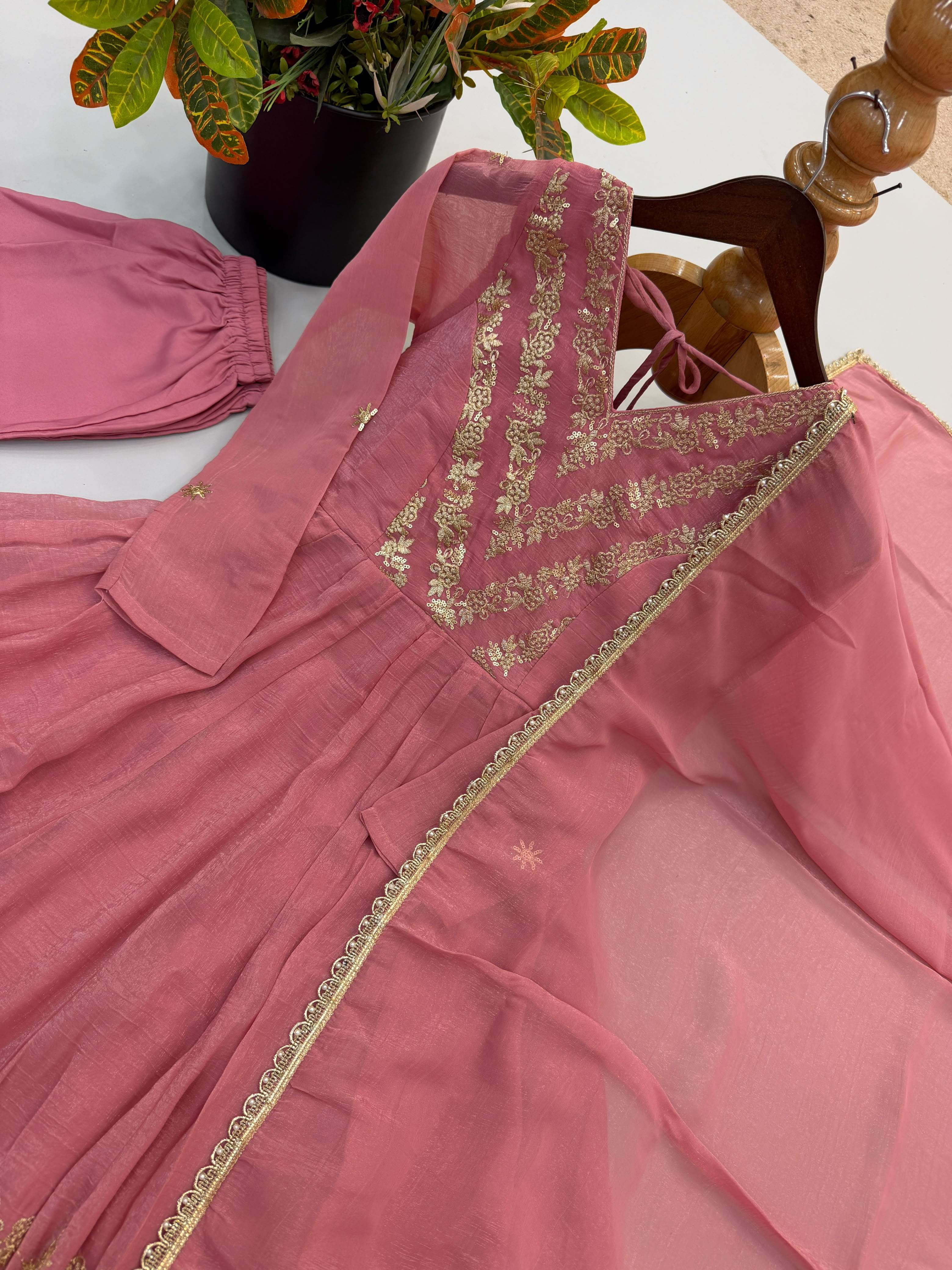 JF 050 SILK BEAUTIFUL DESIGNER LOOK ANARKALI STYLE GOWN PANT WITH DUPATTA SET 