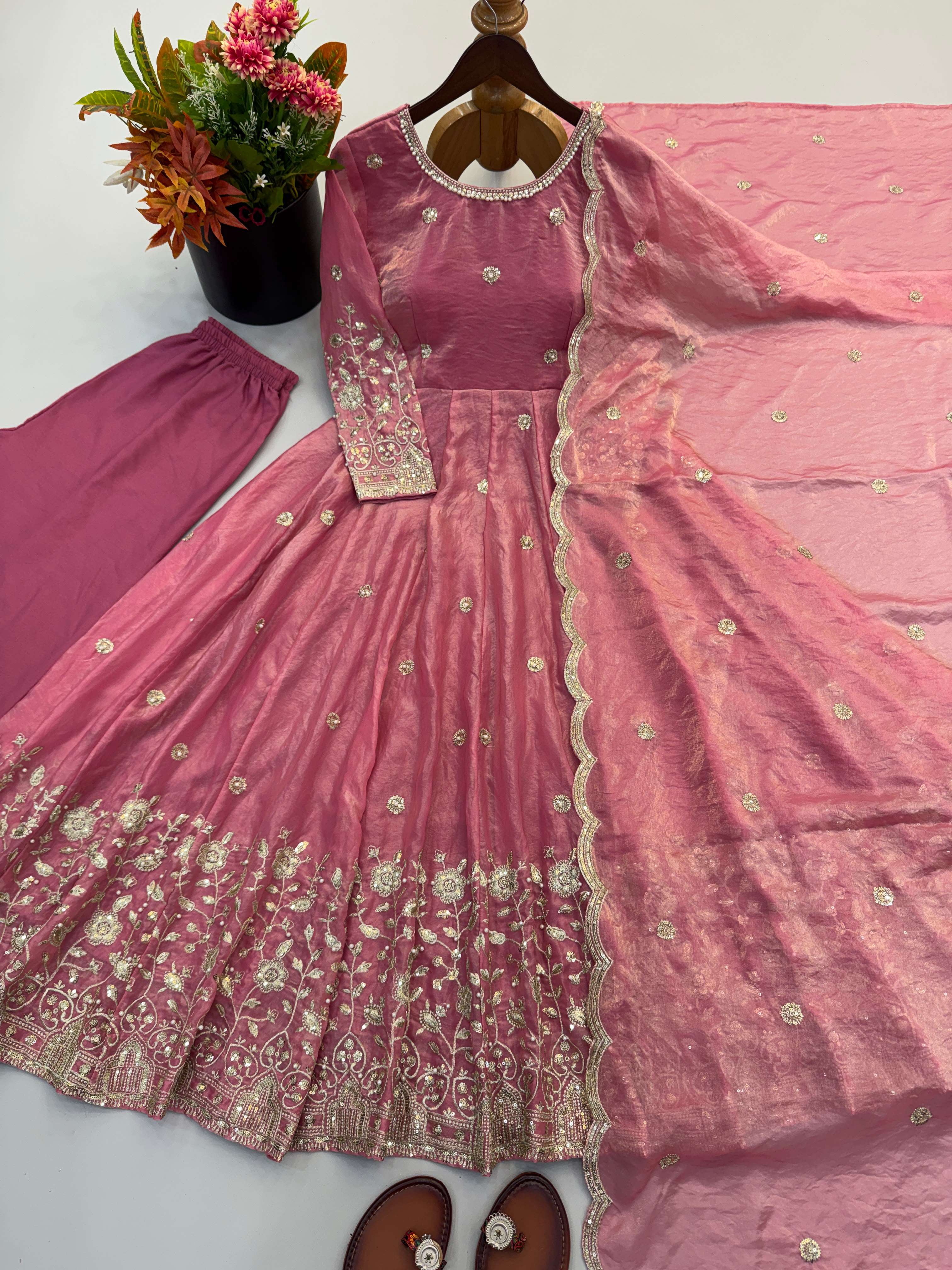 JF 052 SILK SEQUENCE EMBROIDERY DESIGNER WORK PARTY WEAR GOWN SUIT