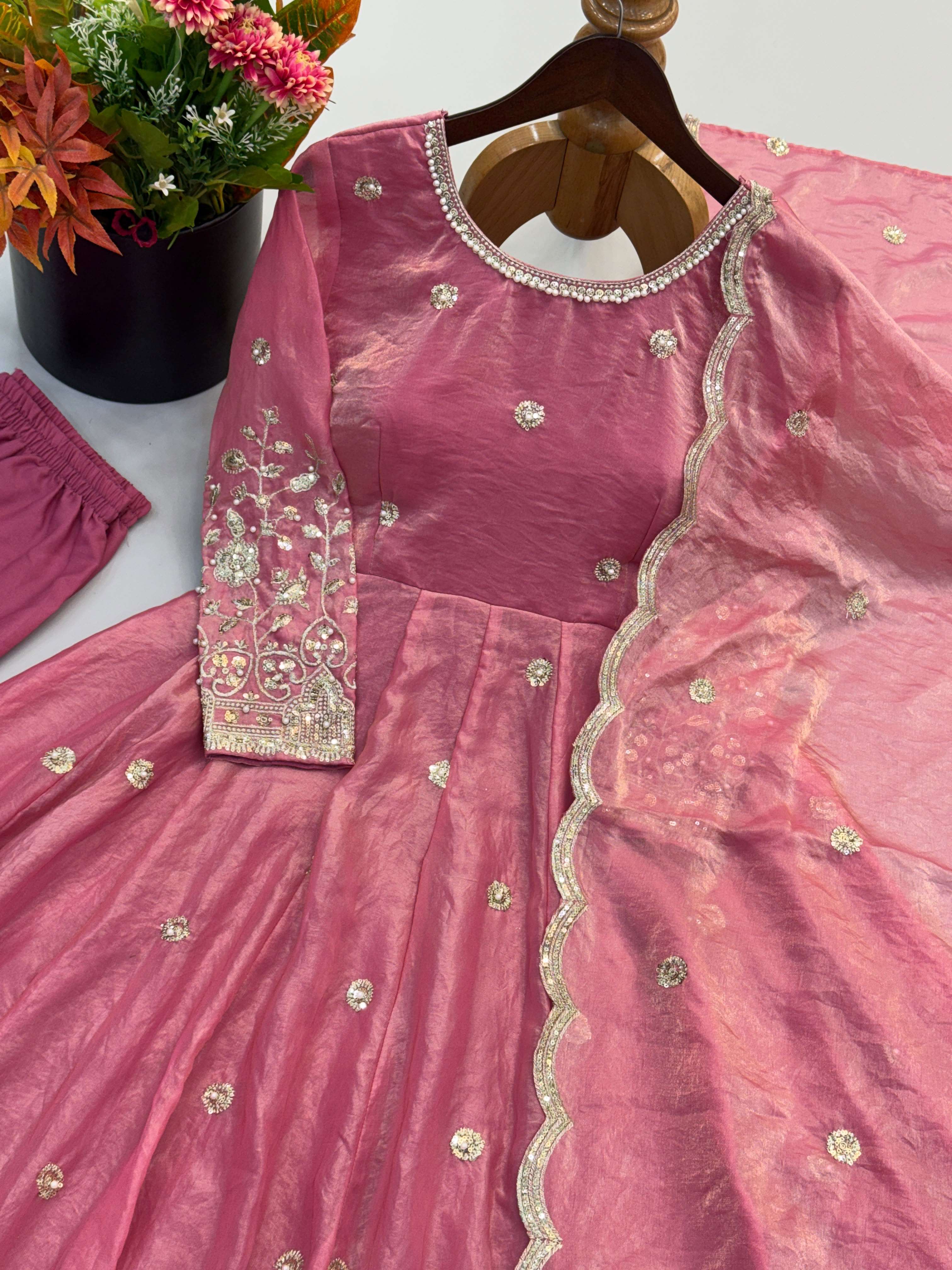 JF 052 SILK SEQUENCE EMBROIDERY DESIGNER WORK PARTY WEAR GOWN SUIT