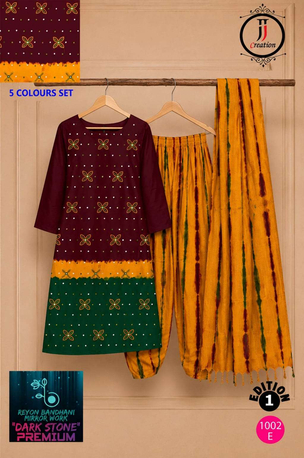 JJ CREATION DARK STONE PREMIUM EDITION VOL 1 RAYON BANDHANI PRINT SALWAR SUIT