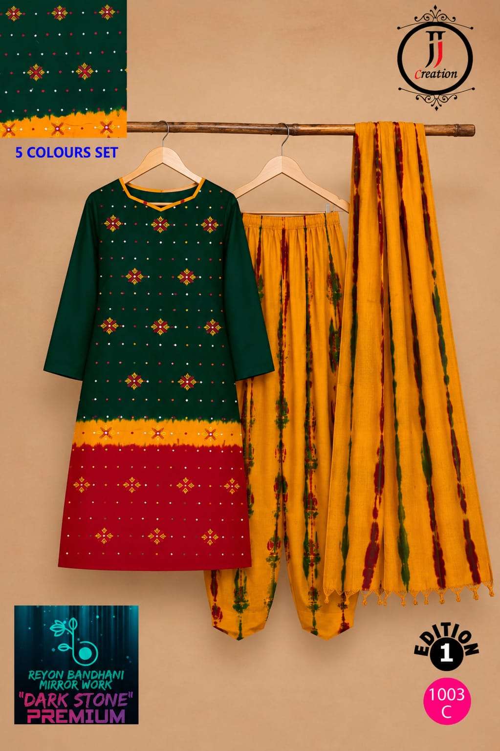 JJ CREATION DARK STONE PREMIUM EDITION VOL 1 RAYON BANDHANI PRINT SALWAR SUIT