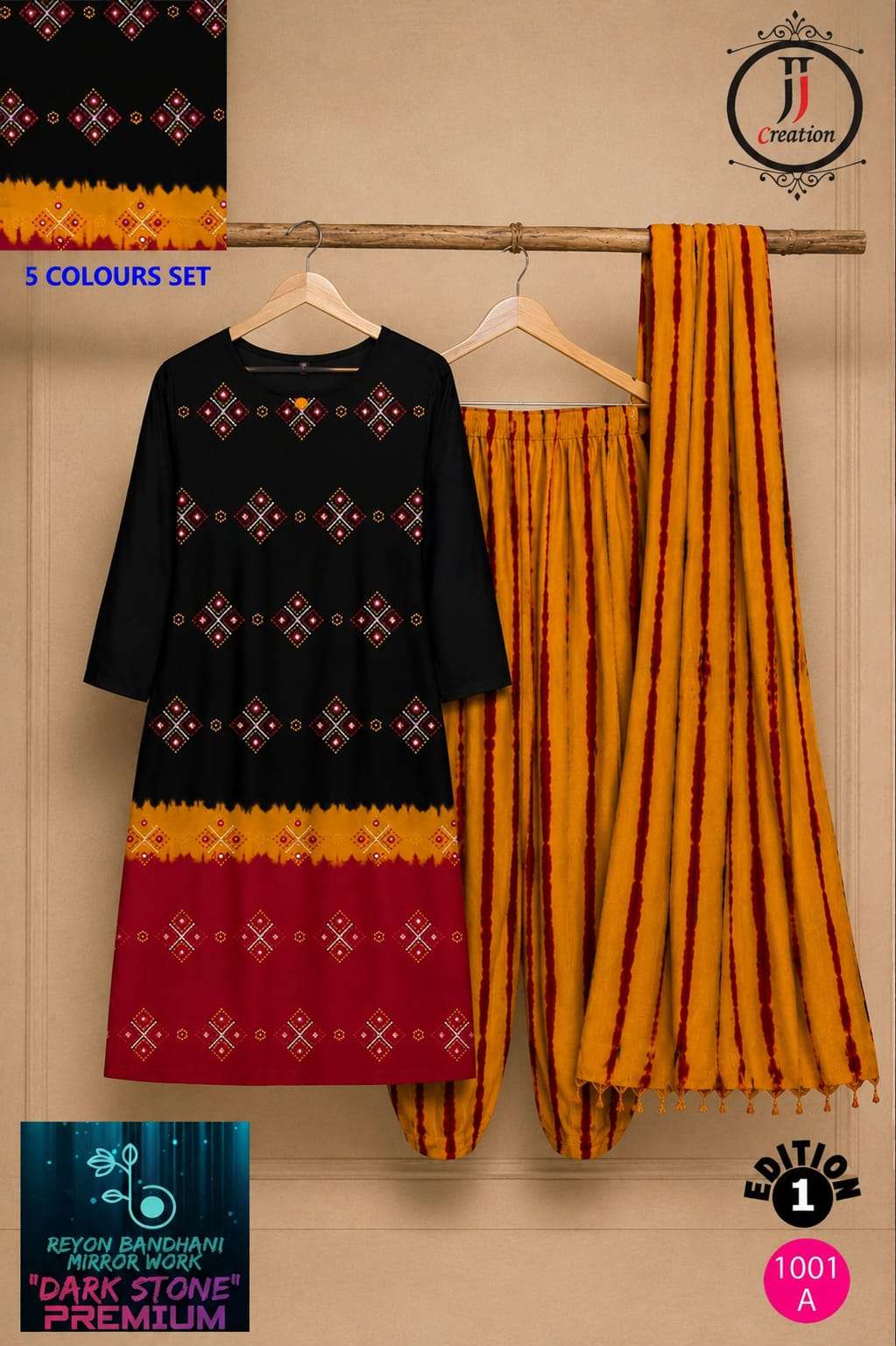 JJ CREATION DARK STONE PREMIUM EDITION VOL 1 RAYON BANDHANI PRINT SALWAR SUIT