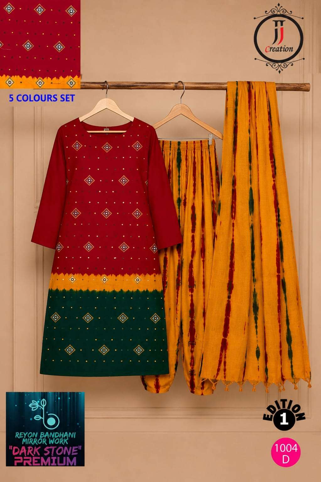 JJ CREATION DARK STONE PREMIUM EDITION VOL 1 RAYON BANDHANI PRINT SALWAR SUIT