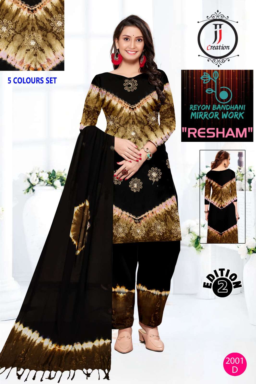 JJ CREATION RESHAM EDITION VOL 2 RAYON BANDHANI STYLE WORK SUIT