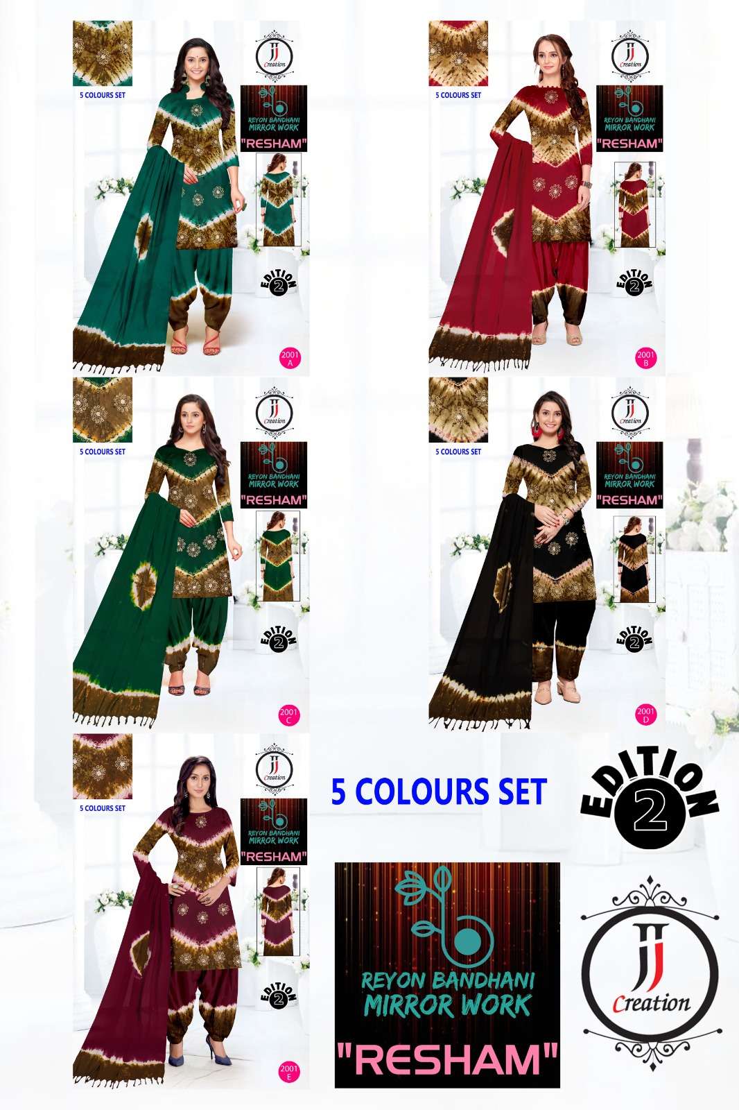 JJ CREATION RESHAM EDITION VOL 2 RAYON BANDHANI STYLE WORK SUIT
