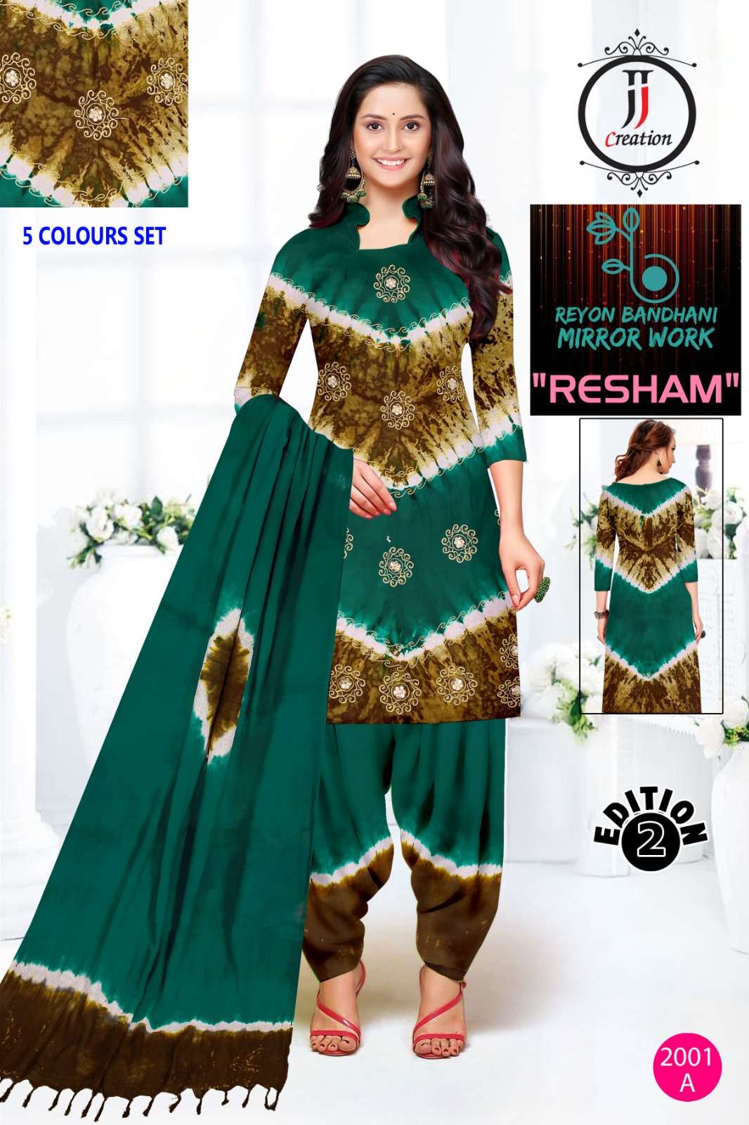 JJ CREATION RESHAM EDITION VOL 2 RAYON BANDHANI STYLE WORK SUIT