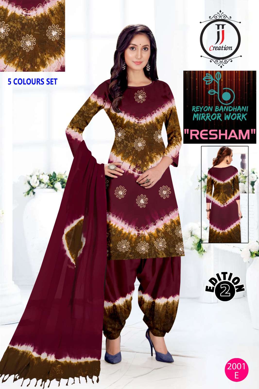 JJ CREATION RESHAM EDITION VOL 2 RAYON BANDHANI STYLE WORK SUIT