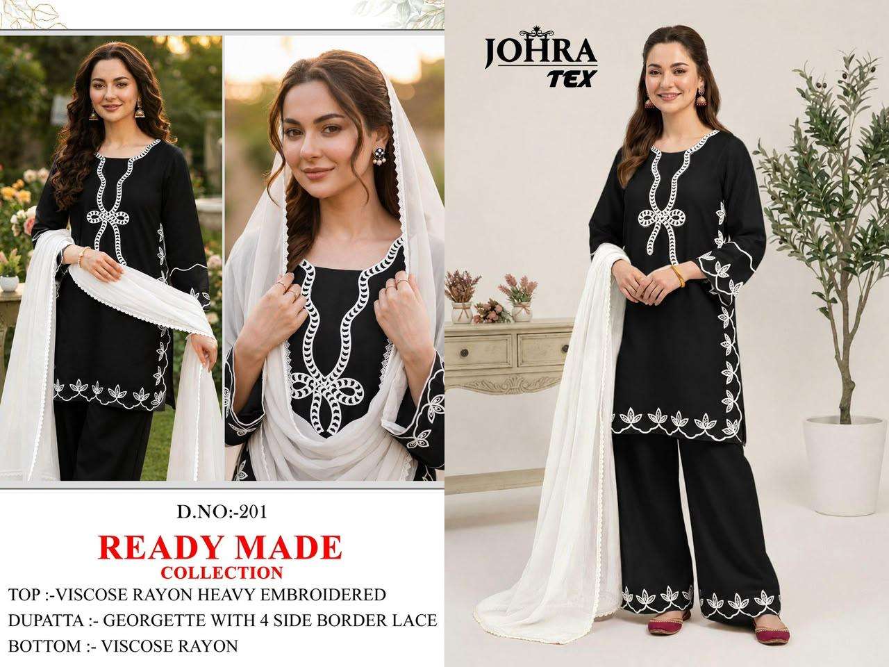 JOHRA TEX JT 201 VISCOSE EMBROIDERY DESIGNER WORK READY MADE PAKISTANI SUIT