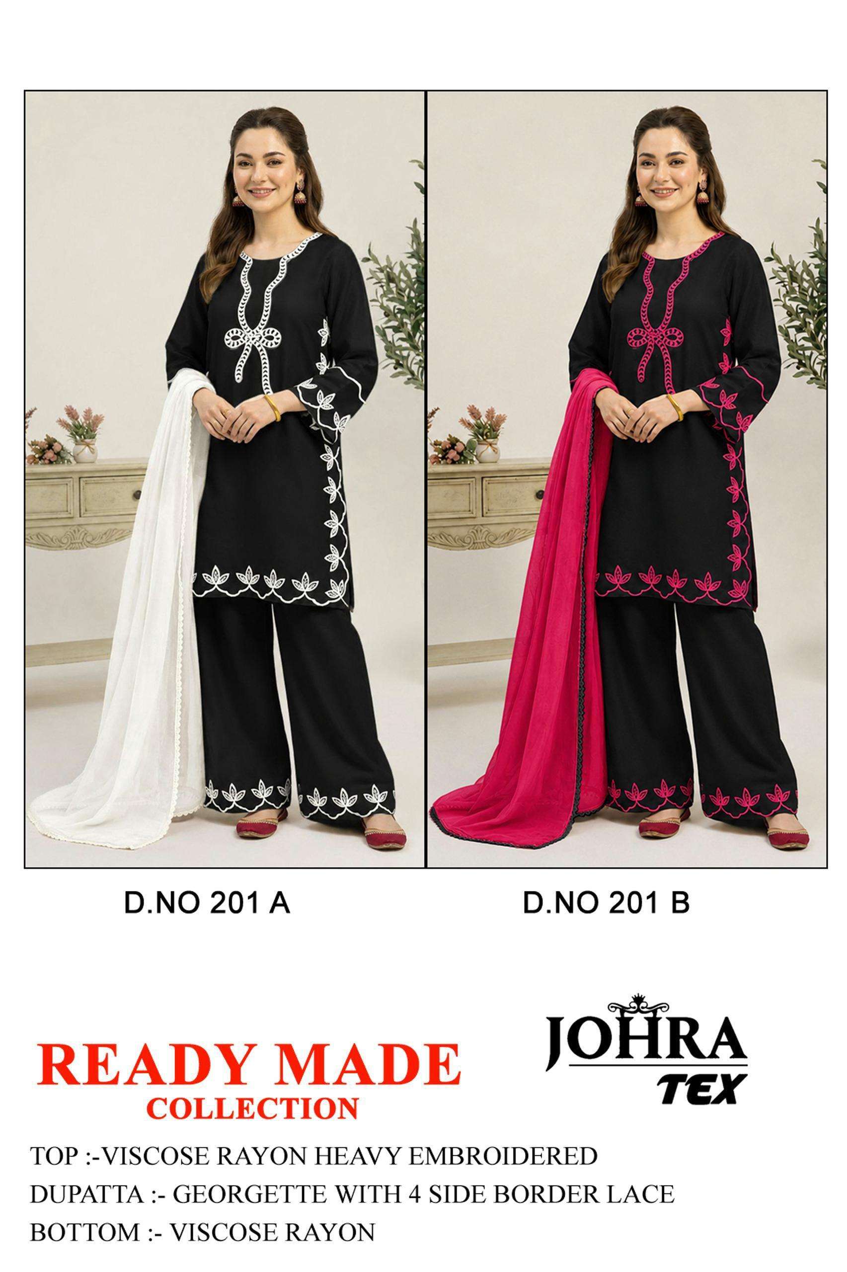 JOHRA TEX JT 201 VISCOSE EMBROIDERY DESIGNER WORK READY MADE PAKISTANI SUIT