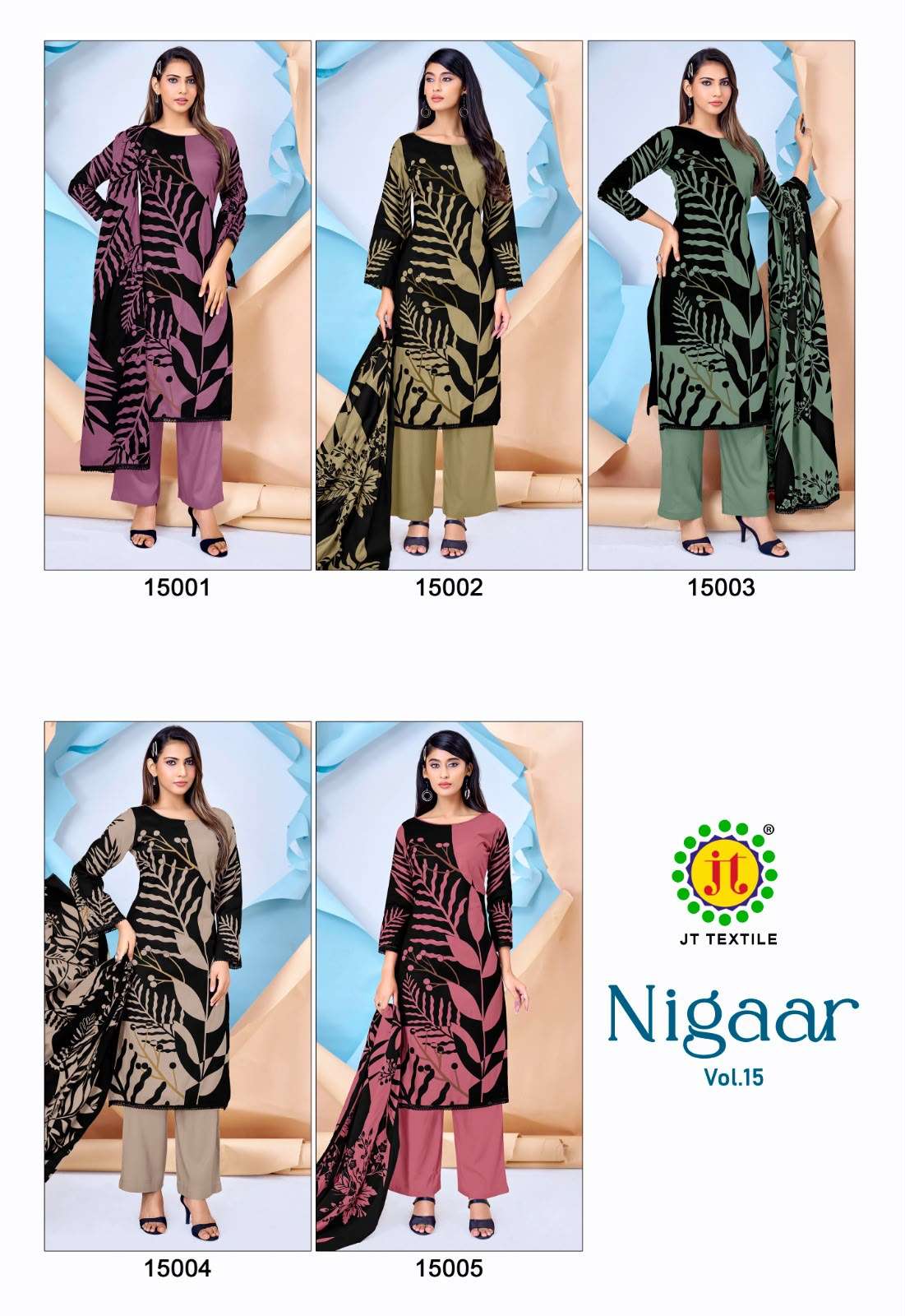 JT NIGAAR VOL 15 RAYON FANCY WORKS LADIES SALWAR SUIT