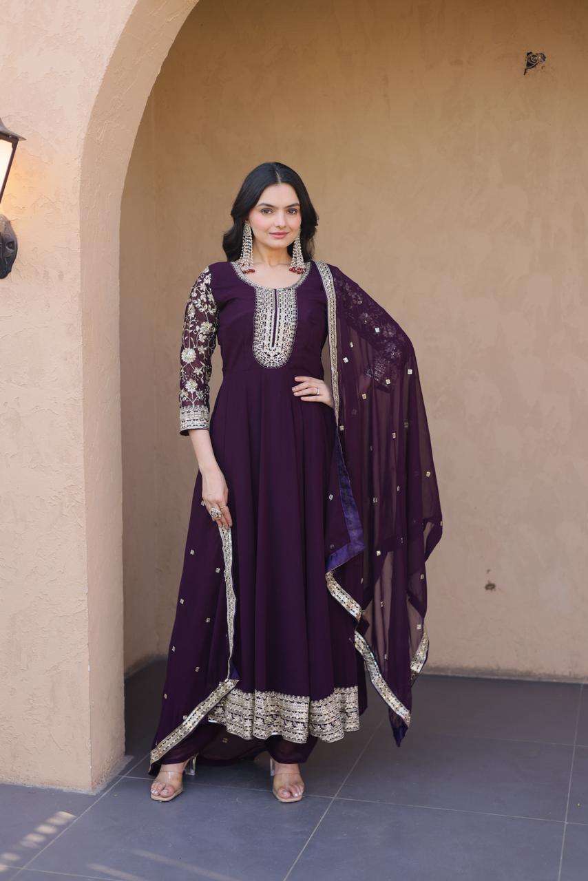KA 1253 GEORGETTE DESIGNER WEAR PARTY WEAR GOWN WITH PANT & DUPATTA SET 