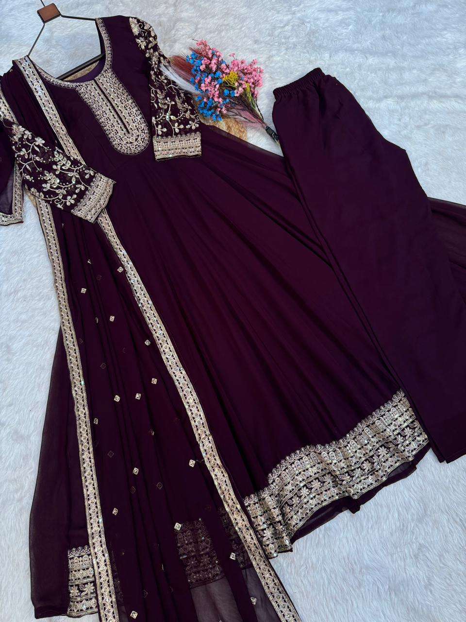 KA 1253 GEORGETTE DESIGNER WEAR PARTY WEAR GOWN WITH PANT & DUPATTA SET 