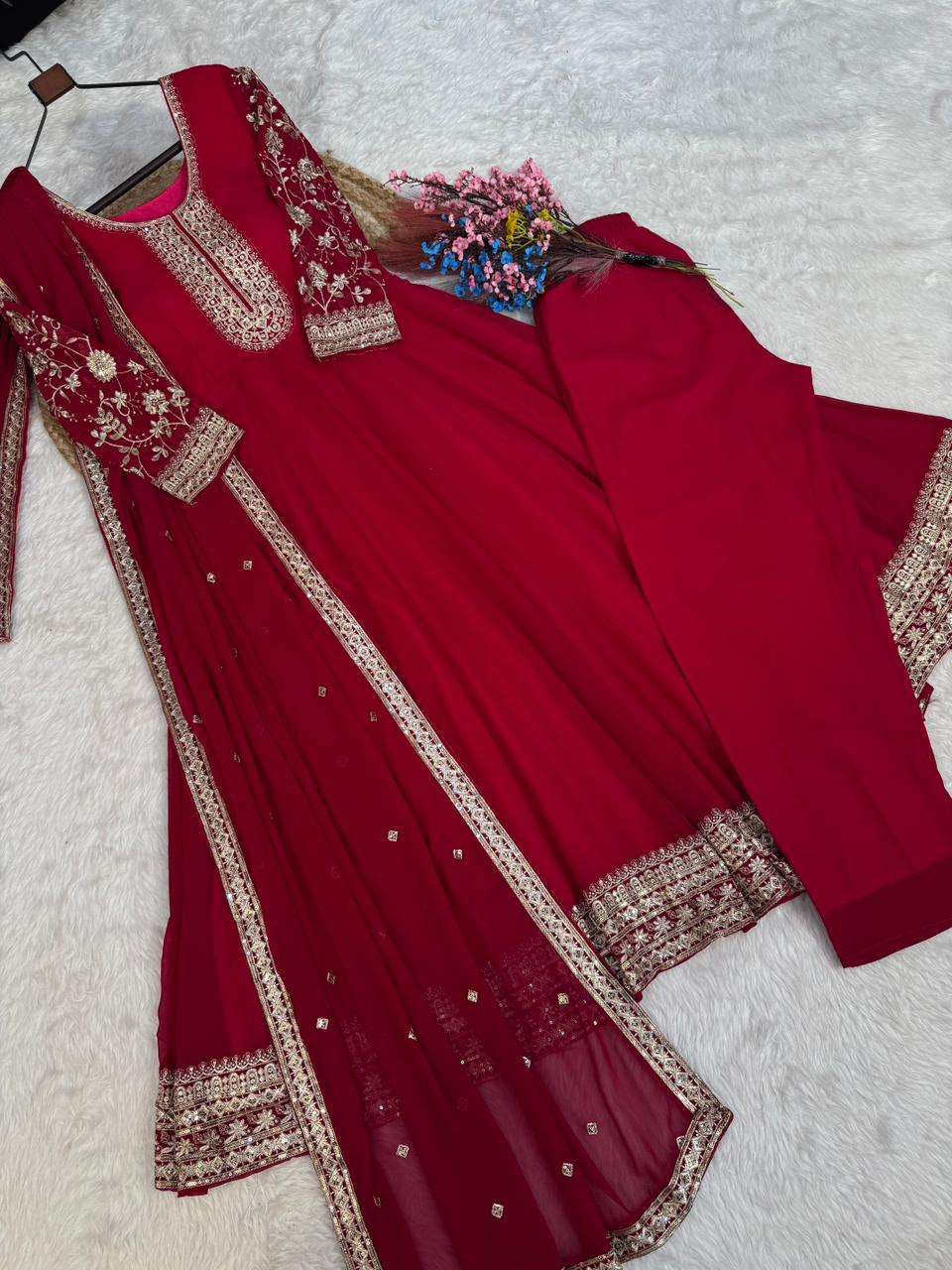 KA 1253 GEORGETTE DESIGNER WEAR PARTY WEAR GOWN WITH PANT & DUPATTA SET 