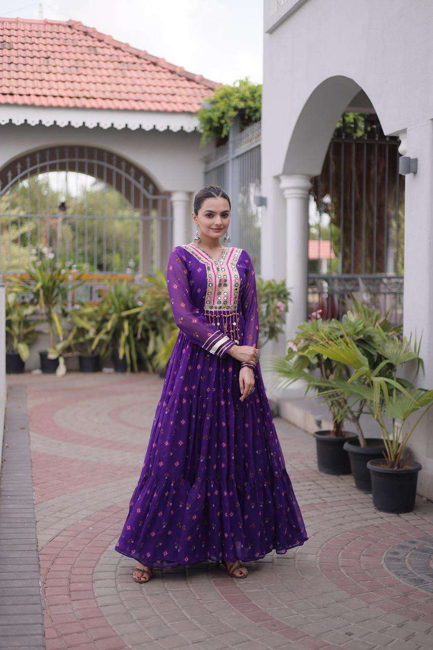 KA 1265 GEORGETTE LAHERIYA PRINT KUTCHHI WORK FESTIVE WEAR GOWN