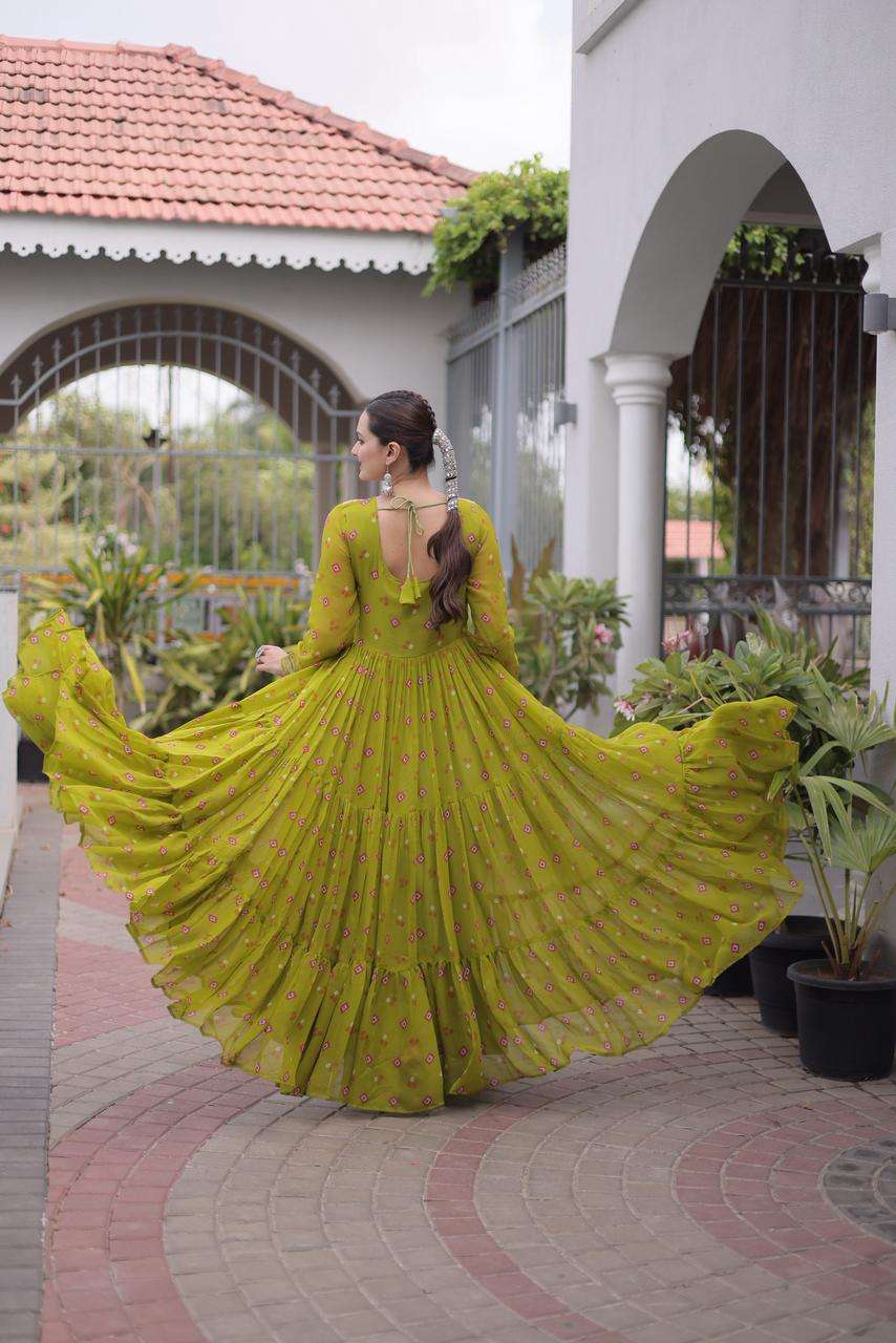 KA 1265 GEORGETTE LAHERIYA PRINT KUTCHHI WORK FESTIVE WEAR GOWN