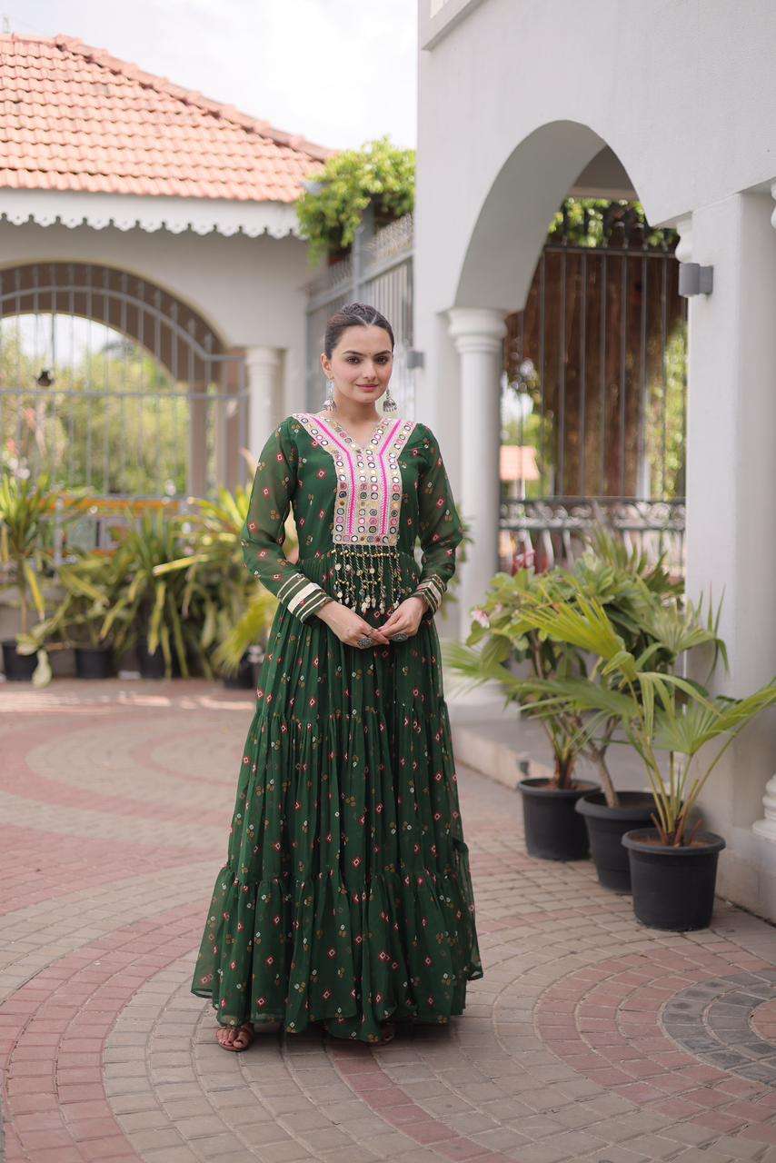 KA 1265 GEORGETTE LAHERIYA PRINT KUTCHHI WORK FESTIVE WEAR GOWN
