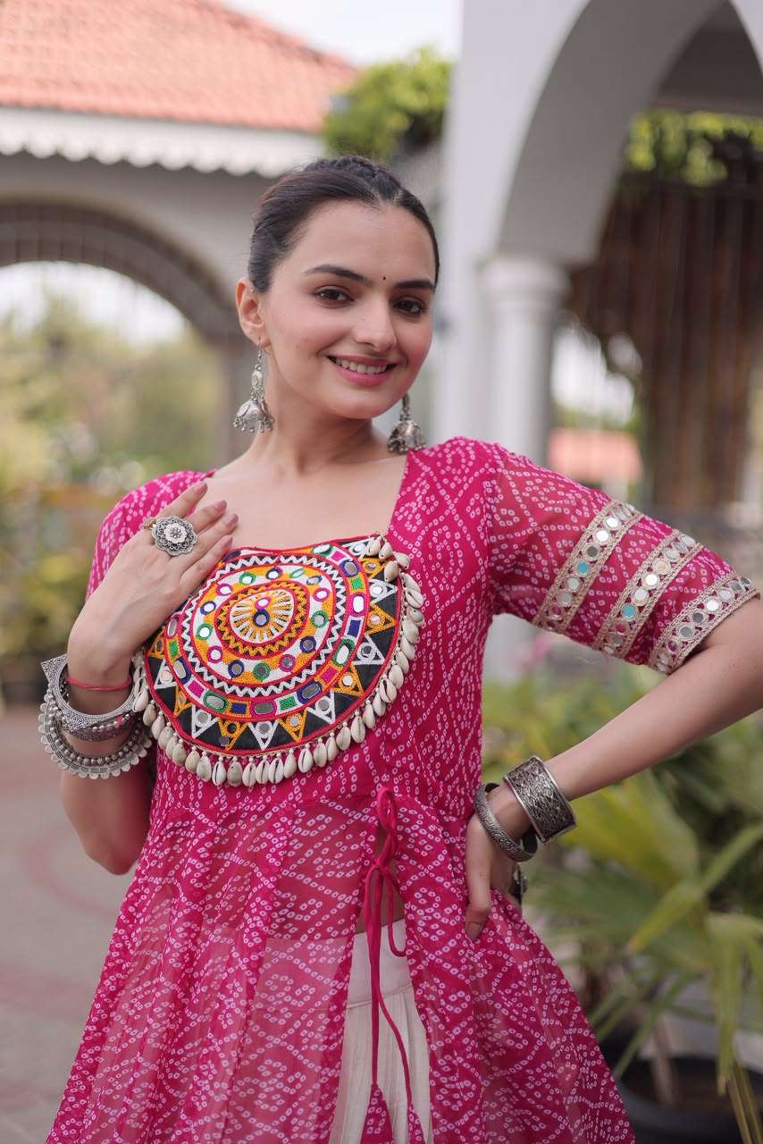 KA 1266 COTTON FANCY BANDHANI PRINT FESTIVE WEAR KURTI WITH LEHENGA 