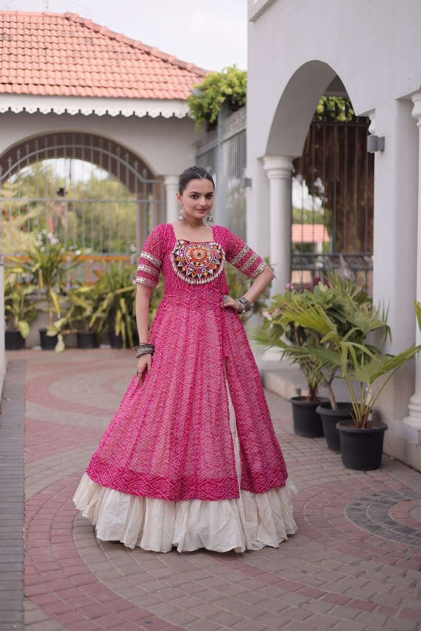 KA 1266 COTTON FANCY BANDHANI PRINT FESTIVE WEAR KURTI WITH LEHENGA 