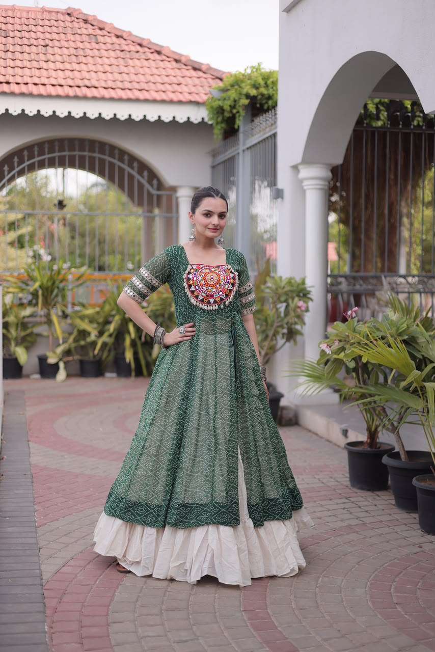 KA 1266 COTTON FANCY BANDHANI PRINT FESTIVE WEAR KURTI WITH LEHENGA 